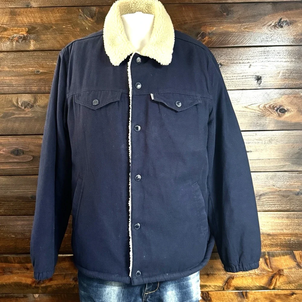 Levi's Men's‎ Premium Multi Pocket Snap Up Sherpa Coach Trucker Jacket Size Med
